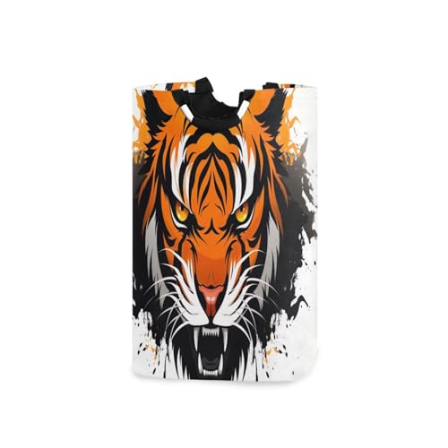 Jihqo Laundry Hamper Basket Angry Tiger Collapsible Nursery Storage Bin Waterproof Clothing Baskets for Home Bedroom Bathroom Washing Room