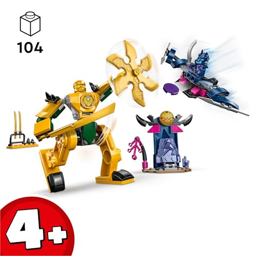 NINJAGO Mech da Battaglia di Arin, Giochi per Bambini e Bambine da 4 Anni in su, Action Figure Giocattolo da Costruire con Starter Brick, Dotato di 2 Minifigure con Spade e Aliante 71804 - Lego - Immagine 1