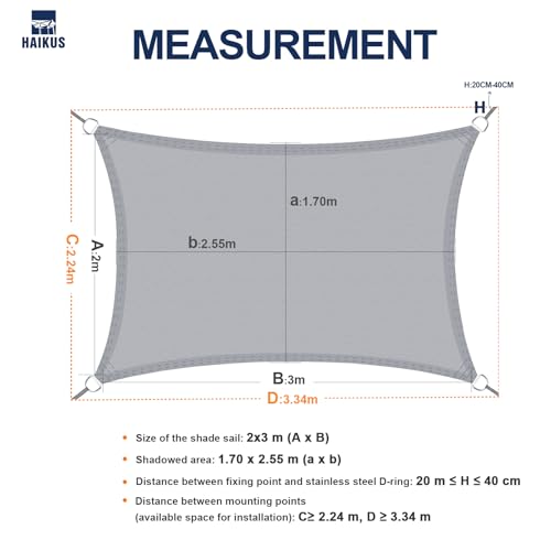 HAIKUS Sonnensegel Wasserdicht Rechteckig 2x3m Sonnenschutz Wasserabweisend Premium PES Polyester mit UV Schutz für Balkon Garten Terrasse Creme 3x2m 4