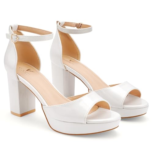 Image of High Heels Chunky Platform Heels for Women Ankle Strap Comfy Open Toe Block Heeled Sandals Party Prom Wedding Dress Pumps