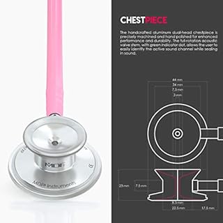 MDF Instruments, Stetoscopio leggero Acoustica per medici, infermieri, studenti, uso sanitario a domicilio, per adulti, a doppia testa, tubo rosa, auricolare-pettorale in argento, MDF747XP01