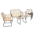 PAOLFOX 4 Piece Patio Conversation Sets,Wicker Patio Furniture Sets,Outdoor Patio Furniture,Outside Furniture,Backyard Furniture,Front Porch Furniture,Beige