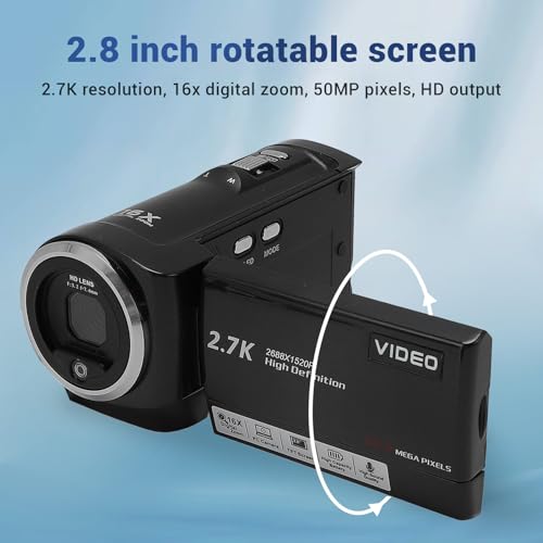 Câmera de Vídeo, Filmadora 2,7K, Zoom Digital de 16x, Câmera de Vídeo Digital de 50MP Com Tela de Ro