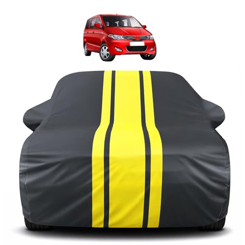 Image of Auto Hub Car Cover Compatible with Chevrolet Enjoy with Mirror Pocket, Soft Cotton Lining, Enjoy Car Cover Waterproof - Yellow-Black