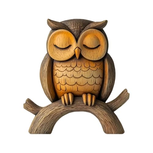 Image of Zorvix Wooden Owl Ornaments, 2D Natural Wood Color Animal Patterns Desktop Decor Ornament, Wood Carving Animal Ornaments, Owl Figurine For Living Room, Home, Office Decoration 20x18x1.5cm