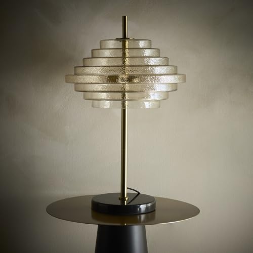 K LIVING Aspen Tiered Amber Glass Brass Table Lamp | 2 Light Bulb Style Glass Decorative Lighting Solution for Modern Homes | Bedroom Table Light with Elegant Finish