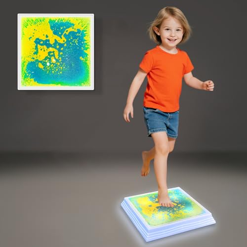 Image of JUEOQOY Liquid Light-Up Stepping Stone for Kids Ages 3+ – Step-On 12" Touch-Activated 7-Color LED Balance Stone for Sensory Play, Obstacle Course and Calm Corner (1-Pack)