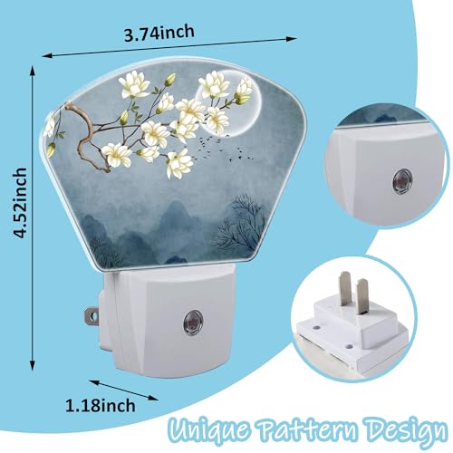 Image of Night Light White Magnolia Flowers Plug-in LED Dusk-to-Dawn Sensor Soft Night Lamp,Suitable for Home Bedroom Bathroom Hallway Stairs
