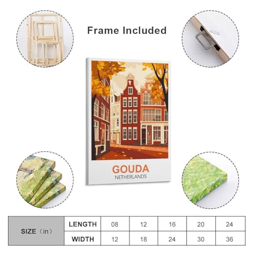XLLYXYGJQ Gouda Netherlands Poster vintage de voyage sur toile pour décoration d'intérieur, salon, bureau, chambre à coucher - 40 x 60 cm – vue 2