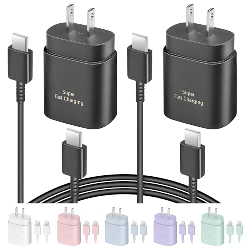 2 Pack USB C Charger, 25W Type C Fast Charging with USB-C Charger Cable 6FT Android Phone Charge for Galaxy S24 Ultra/S23+/S22/S21/S20/Phone 16 15 Pro Max 16 15 Plus