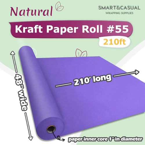 Image of SMART&CASUAL 48 inch x 2,520 inch (210') Purple Kraft Craft Paper Roll for Gift Wrapping Bulletin Board Bouquet Flower Art Packing Parcel Table Covering 80GSM 55LB (Purple, 48 inch x 210')