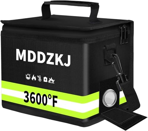 Lithium Battery Bag(8.6x5.8x6.6inch) Fire Proof with Zipper/Reflective Strip/Handle 5 Layers of Heat Insulated Materials Fireproof and Explosionproof for Charge and Storage with Handle for Cash