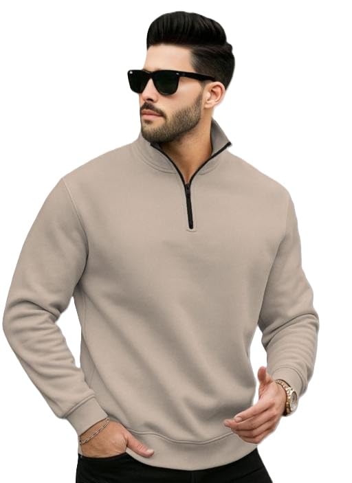 Mens Half Zip High Neck Sweatshirt Cotton Blend Long Sleeve Casual Everyday Comfort Winter Essential-image-37