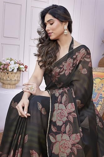 Image of MIRCHI FASHION Saree for Woman Chiffon Foil Work Floral Printed | Ethnic Sari for Function and Farewell with Unstitched Blouse Piece (Available in 15 Colors)