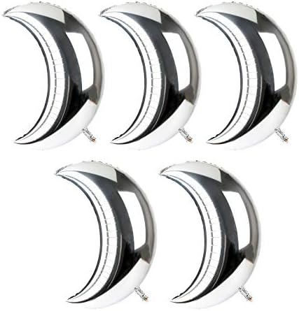 36" Large Moon Balloons Foil Balloons Mylar Balloons for Party Decoration, Pack of 5 (Silver)