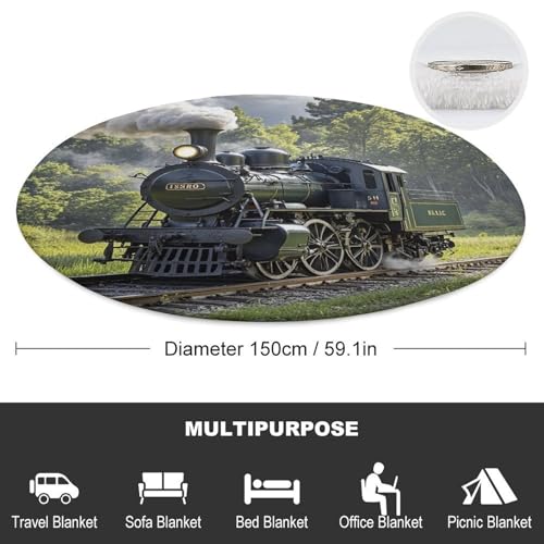 Couverture ronde train à vapeur en peluche douce pour Noël