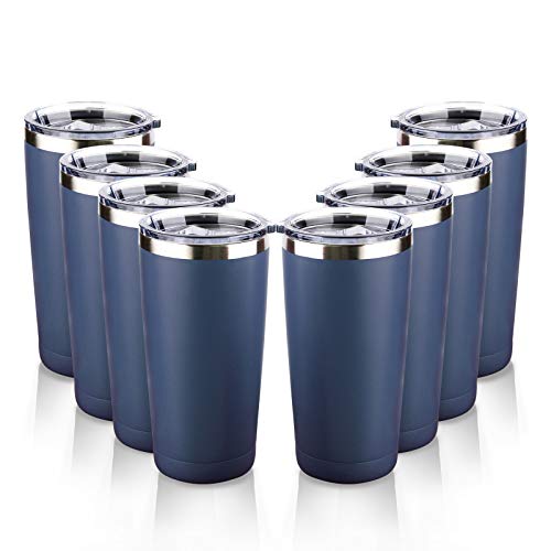 Amtidy 6 Pack 20oz Travel Mug with Lids Stainless Steel Vacuum Double Wall Bulk Tumbler Durable Insulated Coffe Cup with Splash Proof Sliding Lids for Home Office PartyNavy