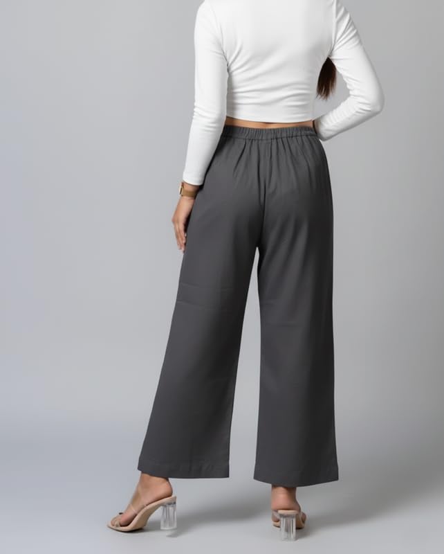 Image of Moirai Pure Cotton Wide Leg Women Trouser Stylish Mid Rise Relaxed Straight Fit Loose Pants Casual Travel Office Formal Wear