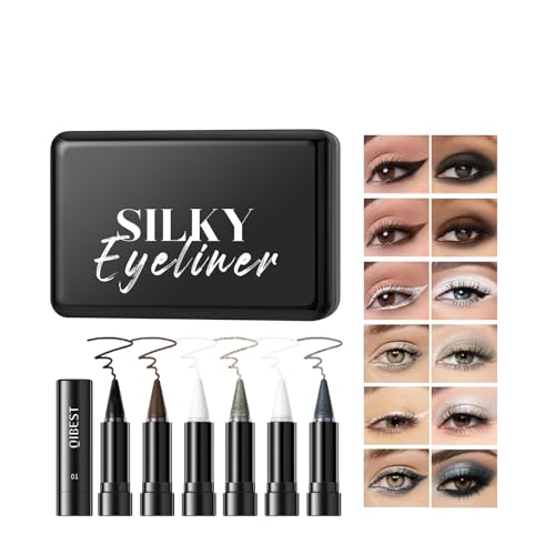 6 Farben Eyeliner & Lidschatten-Stifte Set, Smokey Eyeliner Stift Lidschatten Matte Textur Feiner Eye liner Langlebiger wasserfester Augenstift Halloween-Make-up Schwarz-Weiß-Farben