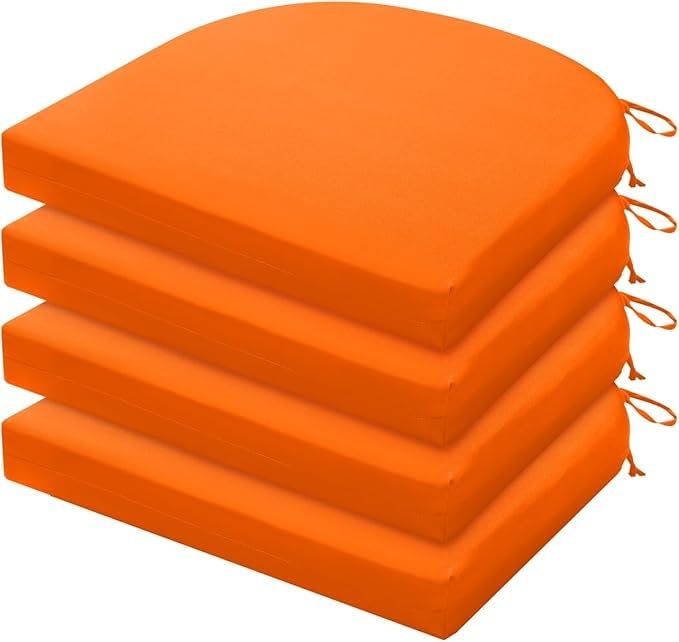FarmaishOutdoor Chair Cushions for Patio Furniture - Patio Chair Cushions Set of 4 - Waterproof Round Corner Outdoor Seat Cushions 17"X16"X2", Black (Orange)-image-24