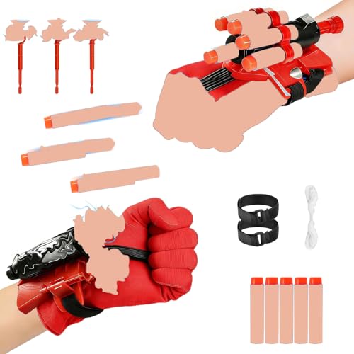 NHYDZSZ 2 Juegos de Guantes de Lanzador, Lanza Telarañas, Guantes Lanza Telarañas, Juguetes Niño con Máscara y Dardos Guantes, para Niños Juguetes Educativos Divertidos