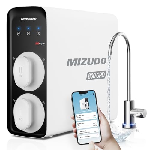 Smart WiFi 800GPD RO System with App Control, MIZUDO Tankless Reverse Osmosis Water Filter Under Sink, NSF/ANSI 42&58&372 Certified, 3:1 RO Water Filtration System, 8 Stage&36-Month RO Filter