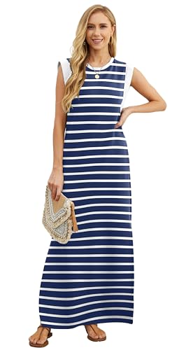 Image of GRECERELLE 2026 Women Year-Round Casual Round Neck Loose Split Wrinkle-Free Long Maxi Vacation Dress with Pockets (XXS-4XL)