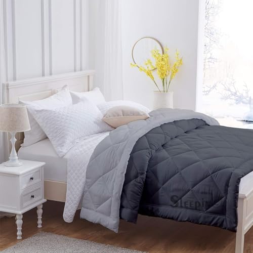 Image of 600 GSM Heavy Winter Double Bed Comforter | Microfiber, Breathable, Reversible,Soft, Lightweight & Machine Washable Comforter for Double Bed 90x100 Inch - Dark Grey Silver