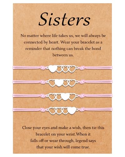 VGWON 2/3/4 Pcs Sisters Bracelet, Sisters Gifts from Sister, Matching Heart Long Distance Bracelets, Gift for Birthday Thanksgiving Christmas