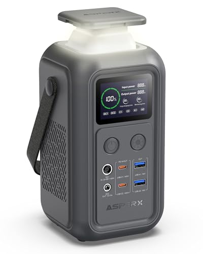 AsperX Tragbare Powerstation 192Wh 140W Mobile Powerbank, Power Station für Mehrere Geräte, Camping Solargenerator mit Notfall Lampe, LiFePO4-Akku, Stromspeicher für Reisen Outdoor Portable Powerbank
