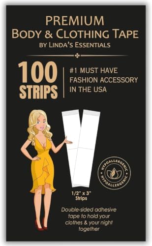 Linda's Essentials Double Sided Body and Fashion Tape (100 Pack) - Extra Adhesive Double Sided Boob Tape for Clothes & Skin, All Fabric Types, Perfect for Dresses, Body & Bra Support