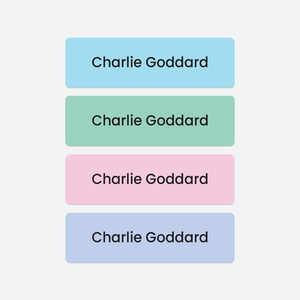 64 x No Iron Personalised Stick On Waterproof Washable Name Labels Great for Clothes, School Uniform, Equipment, Shoes. School, Nursery, Day Care, Hospital - Plain Pastels — image 1