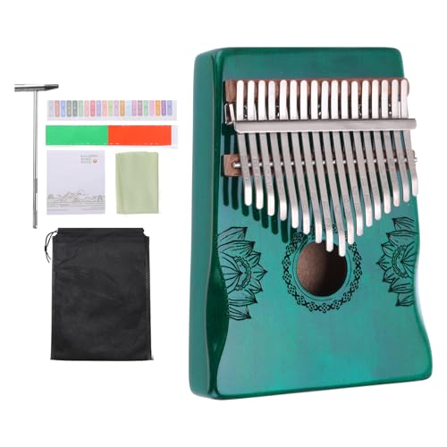 MECCANIXITY 17 Keys Thumb Piano, Blue Mini Portable Finger Piano Solid Koa-Wood Flower Pattern Handrail with Tune Hammer, Sheet Music Study Instruction for Gift Adults Beginners