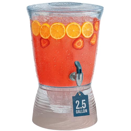 Drink Dispenser for Parties (2.5 Gallon) Large Plastic Water Dispenser for Counter Tops, No Mess, Easy to Assemble & Wash, Up to 40 Drinks, For Drinks, Juice, Punch & Water (1 Pack) by GRAXON - Used condition - US$29.40