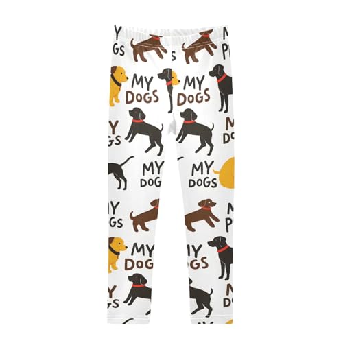 ALAZA Girls' Leggings Children's Yoga Pants Skinny Printed Dance Yellow Dogs Black Dogs Comfortable 4T
