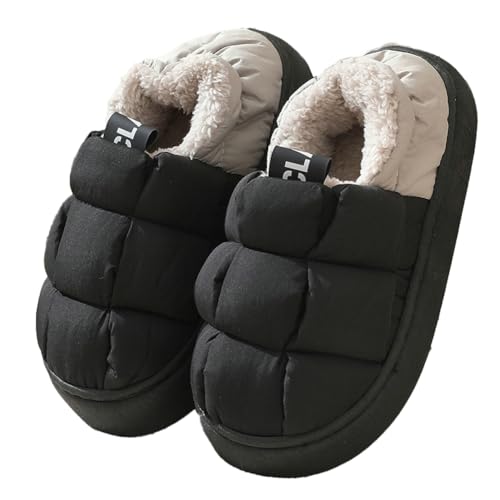 Rungion Furry Puffer Slippers for Women Men Warm Plush Lining House Slippers Comfy Wrap Heel Indoor Sandals Winter Outdoor