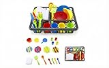 Playkidiz Kids Play Dishes with Drainer - 27PC Tableware & Pretend Kitchen Accessories, Plastic Play Set - Durable and Colourful for Children Ages 3+