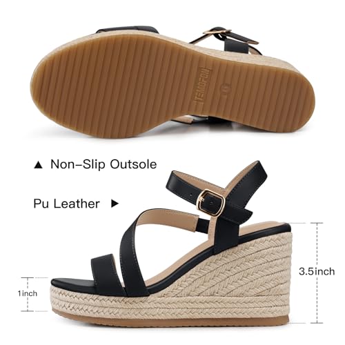 Image of TEMOFON Wedge Sandals for Women Platform: Espadrille Ankle Strap Buckle Wedge - Comfortable Dressy Summer Womens Sandals