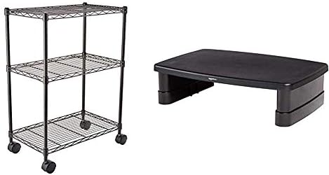 Amazon Basics 3-Shelf Shelving Unit on Wheels  Black & Height-Adjustable Display stand for Laptop and Monitors with non-skid feet