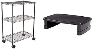 Amazon Basics 3-Shelf Shelving Unit on Wheels  Black & Height-Adjustable Display stand for Laptop and Monitors with non-skid feet