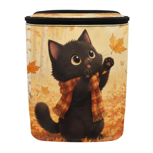 Image of Talayituse Black Cat Maple Print Car Trash Can with Lid, Leak Proof Auto Trash Bag Hanging Vehicle Garbage Can Multipurpose Storage Container for Back Seat Road Trip Autumn Decor