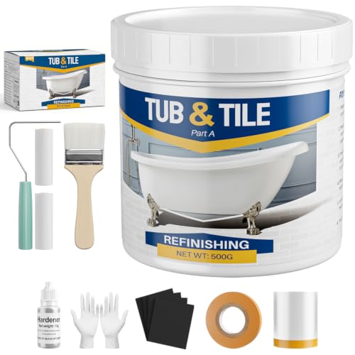 NZDWZDN White Tub and Tile Paint, 17.6oz Quick-Dry Tub and Tile Refinishing Kit with Hardener, Low Odor Bathtub Paint for Bathroom, Kitchen, Tile and Bathtub, 25-30sq.ft