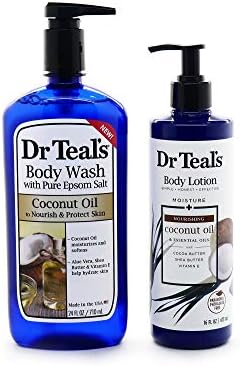 Dr. Teal's Inc 2 Set of Dr. Teals Coconut Oil Body Wash (24 fl oz) - Bundle of Dr Teals Body Wash and Coconut Oil Lotion (16 fl oz)
