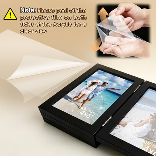 Adoture Faltbarer Schwarzer Bilderrahmen 10x15 cm, Collage Fotorahmen für 4 Fotos, Wand und Tischaufstellung, Ideal für Familie, Hochzeit und Erinnerungsfotos