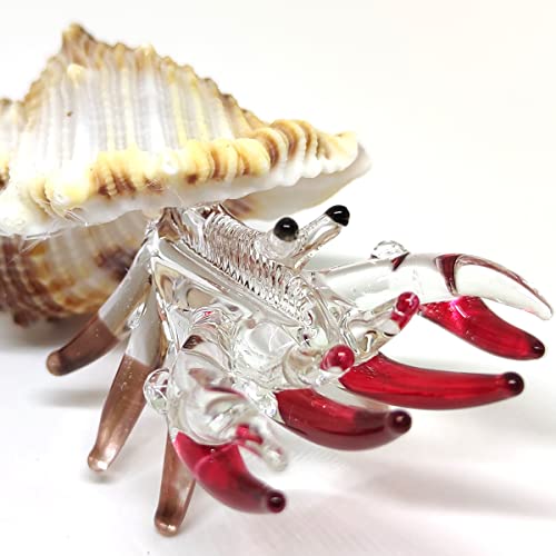 Sansukjai Seashell Hermit Crab Miniature Figurines Beach Animals Hand Blown Glass Art Collectible Gift Decorate - Lace Murex Shell (Red Rose Gold)