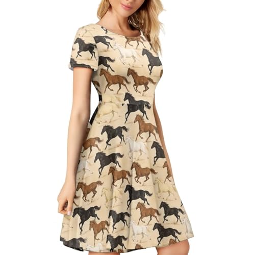 Image of AFPANQZ Womens Casual Summer Lightweight Vintage Dress Short Sleeve Midi Dress Knee-Long Luxury Formal Dress