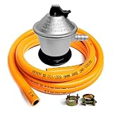 Kit Regulador Gas Butano 30 mbar Homologado + Manguera 1,5 m / 3 m / 5 m y Abrazaderas – Regulador para Bombonas de Gas en Cocinas, Camping, Hornillos, Barbacoas y Paelleros (DOBLE XXL - 3,0 m)