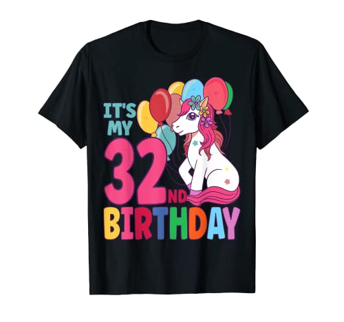 It's My 32nd Birthday Unicornio Niños Niñas Cumpleaños Camiseta