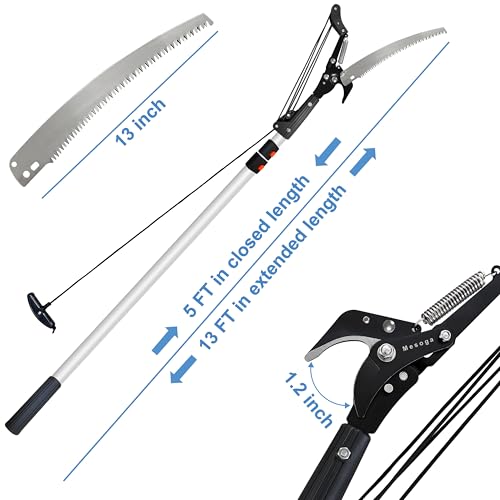 Mesoga Tree Trimmer Pole Saw 5-13FT, Tree Pruner Extendable, Long Handle Pruning Shears, Tree Clippers, Branch Cutters, Telescoping Loppers - Image 3