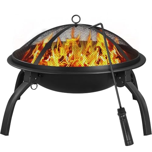 Yaheetech Brasero Exterior para Jardín Portátil y Plegable Chimenea para Carbon con Atizador Bolsa Transporte para Hogueras Terraza Camping al Aire Libre 54x38,5cm Redondo Metal Negro